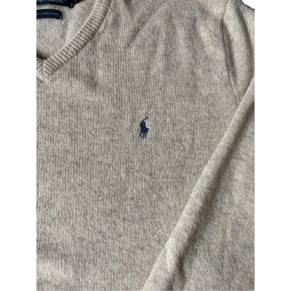 Polo Ralph‎ Lauren Men's Lambswool V Neck Sweater Tan Size XL